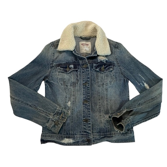 Mossimo Jean Jacket Sherpa Collar Womens Denim Trucker Coat Distressed Size S/P - Picture 9 of 17